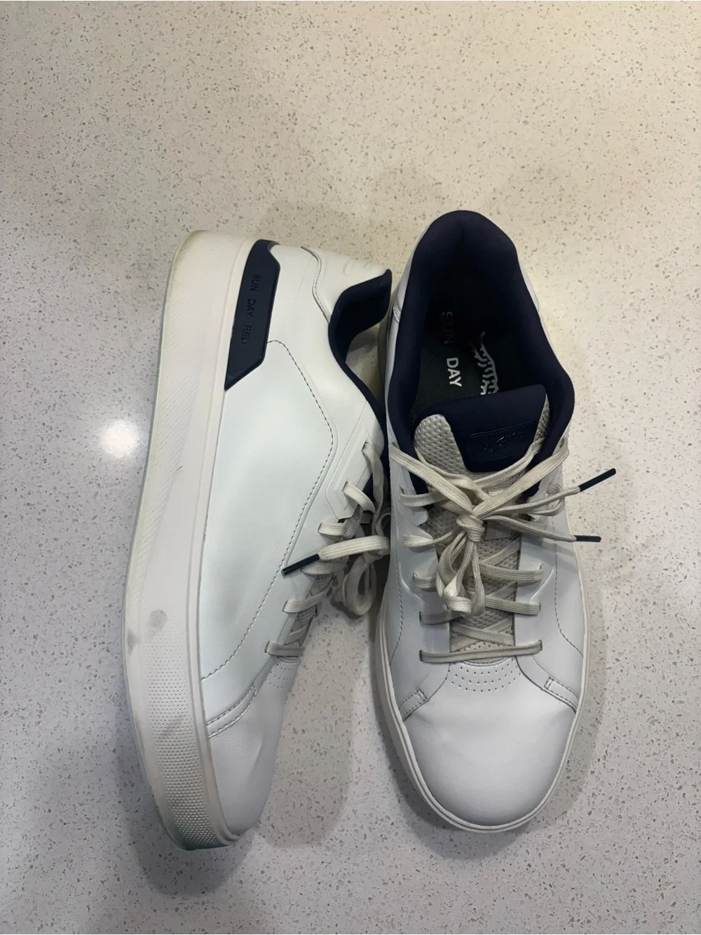Men's White Athletic Sneakers with Navy Trim - Casual Comfort - Picture 1 of 6